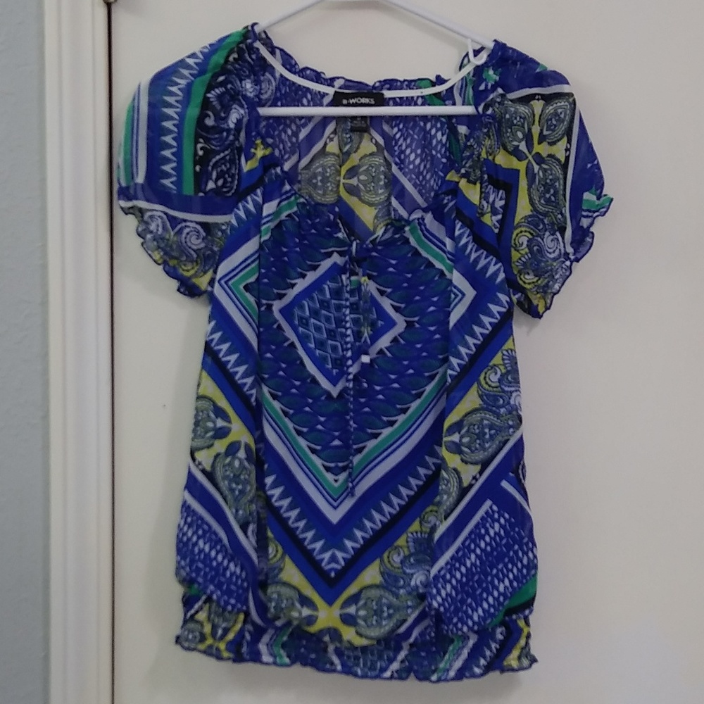 B-Works Sheer Blue Patterned Blouse